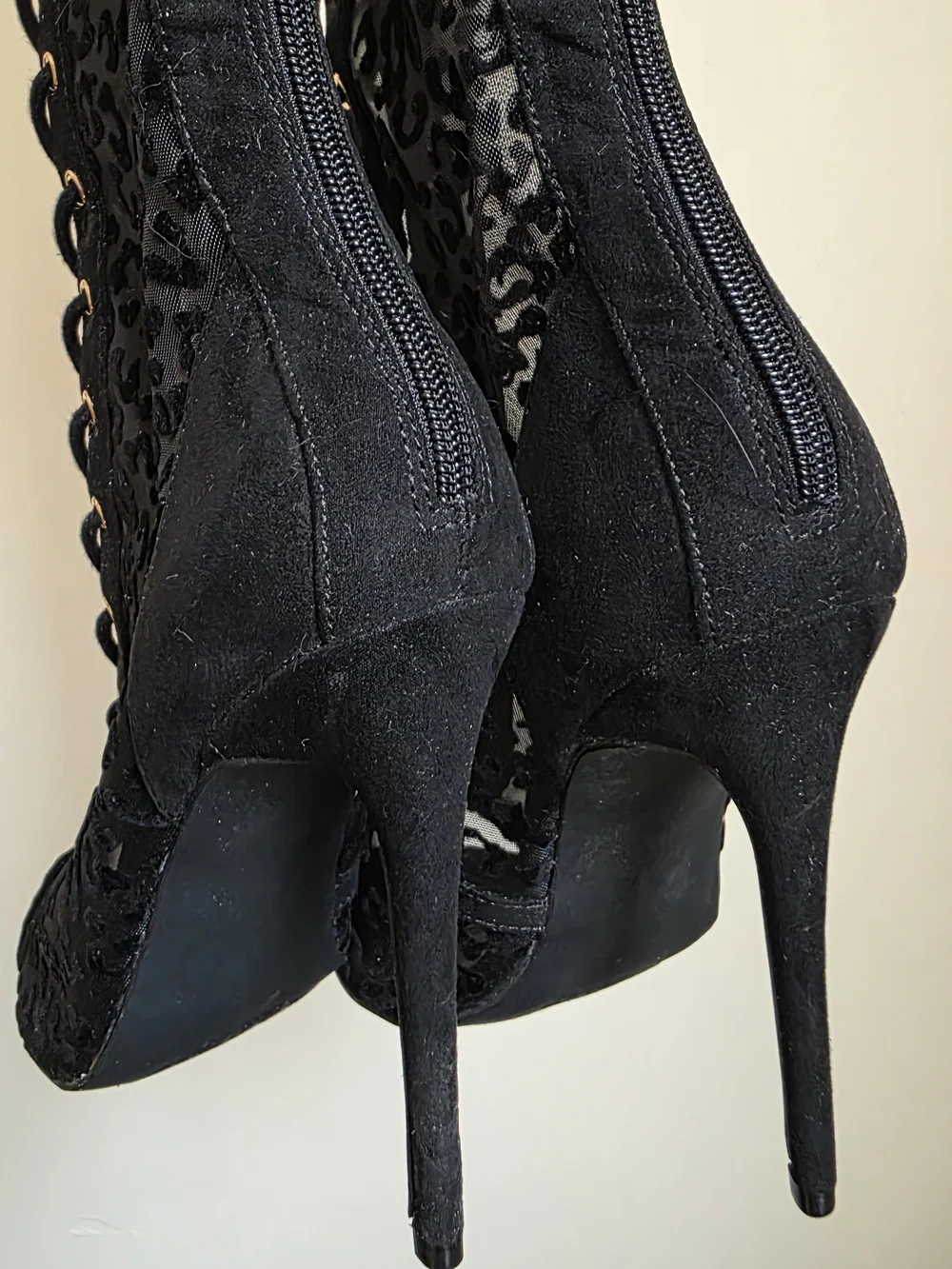 Black Over-the-Knee Lace-Up Stiletto Boots
